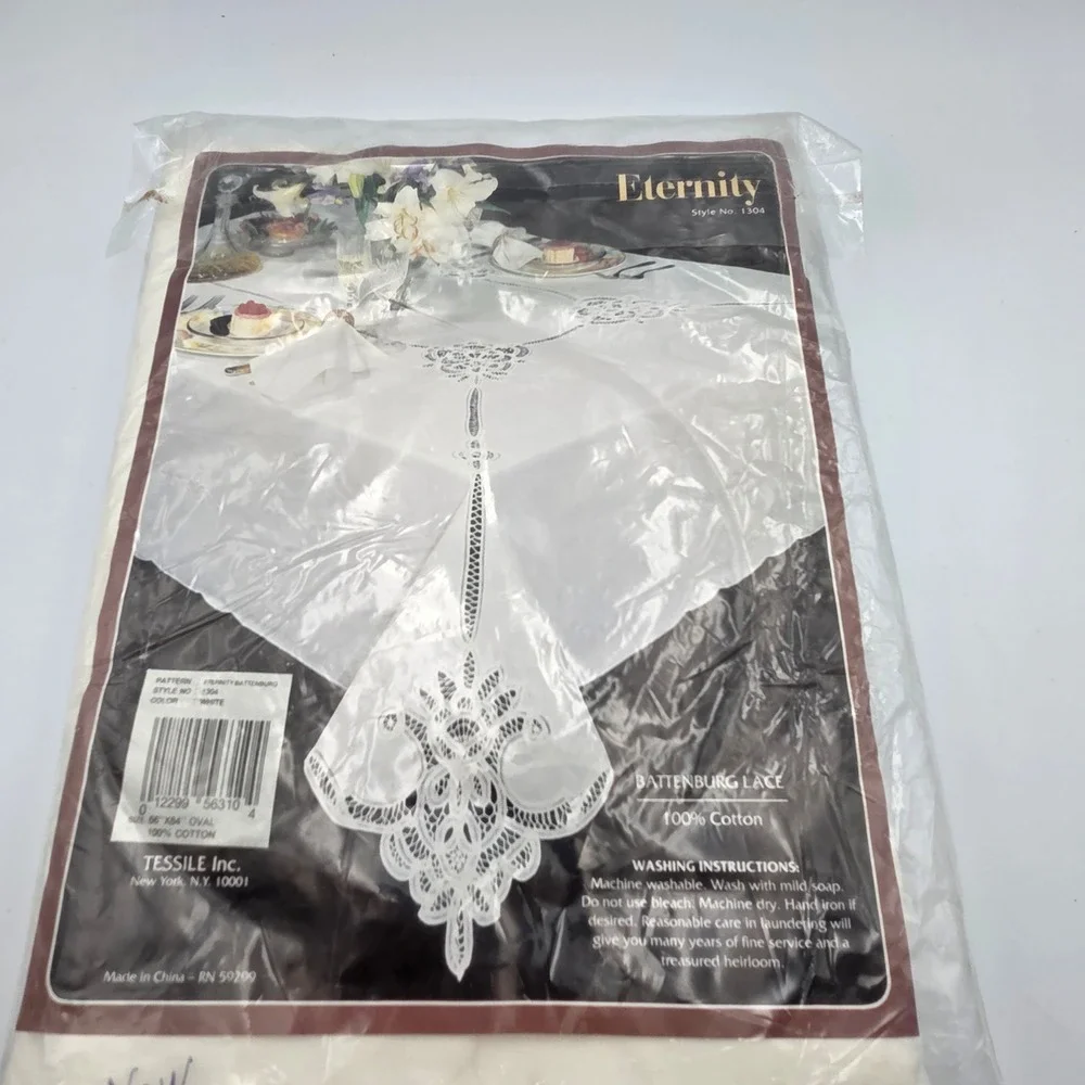 Tessile Tablecloth Set 66x84 White NWT Eternity Battenburg Lace 1304 Vintage